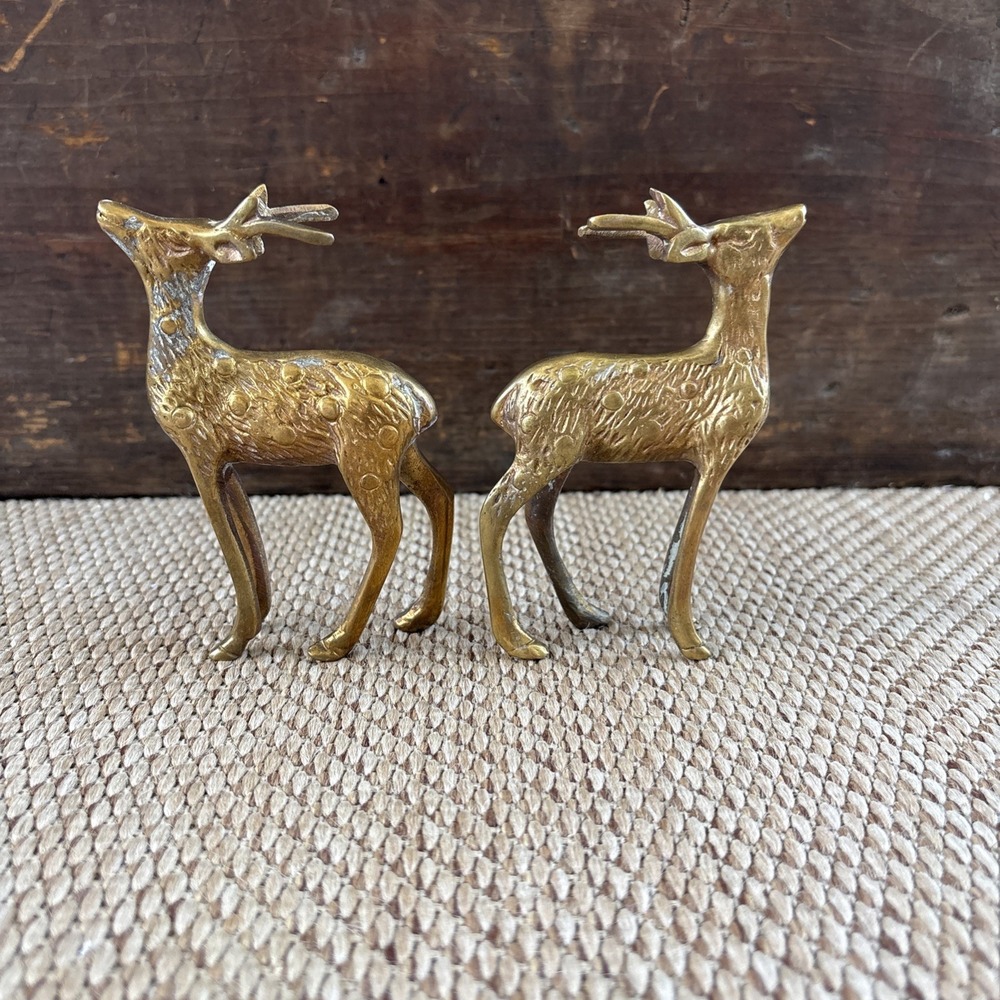Brass Deer Figures Doe And Buck Figurines Buck Vintage Brass Set - Picture 3 of 7